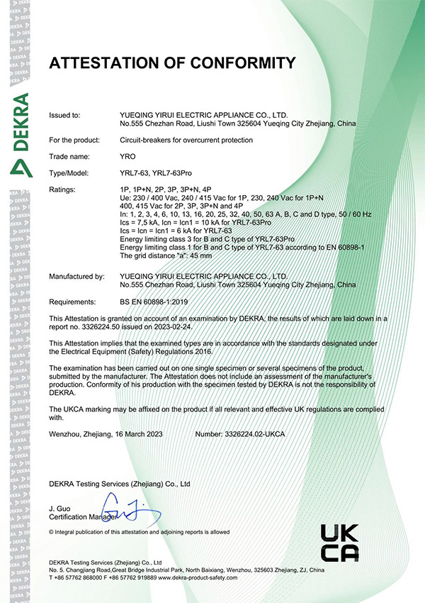 AC MCB UKCA Certificate